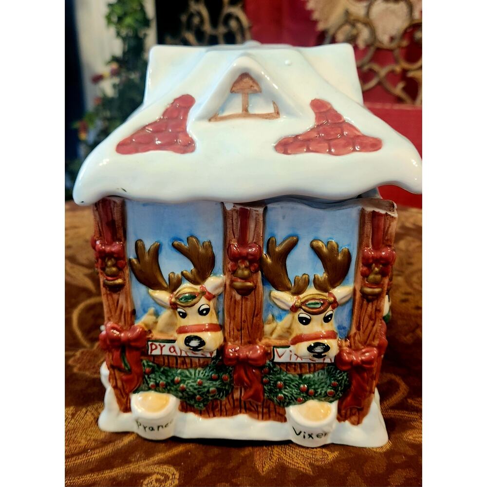 2002 DEER SANTA CANDY JAR BY FITZ AND FLOYD - Picture 3 of 7